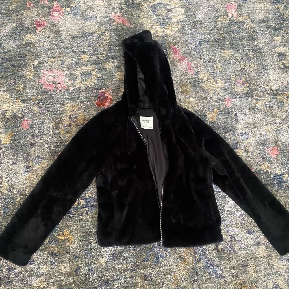 Abercrombie & Fitch Black Faux Fur zip up jacket